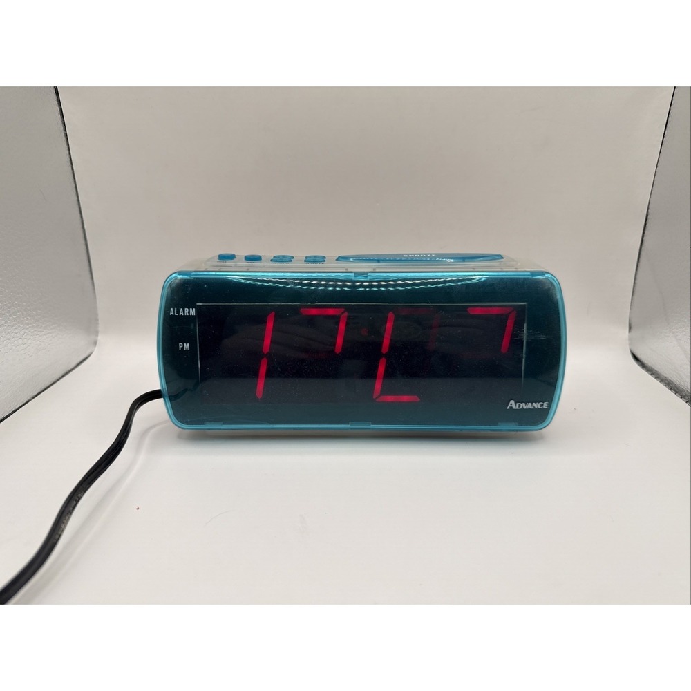 VTG Advance Digital‎ Alarm Clock Clear/ Teal Snooze Dimmer Model 4022 Red LED